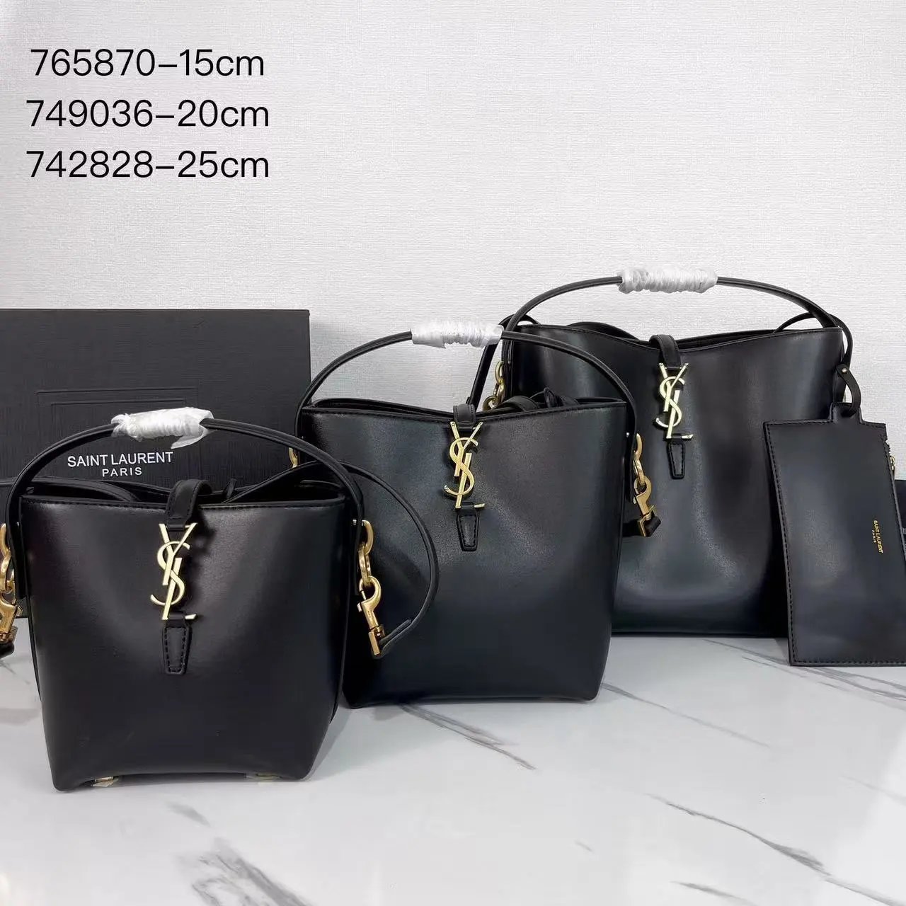 Saint Laurent Sunset Bucket Bag White Leather Handbag - 2