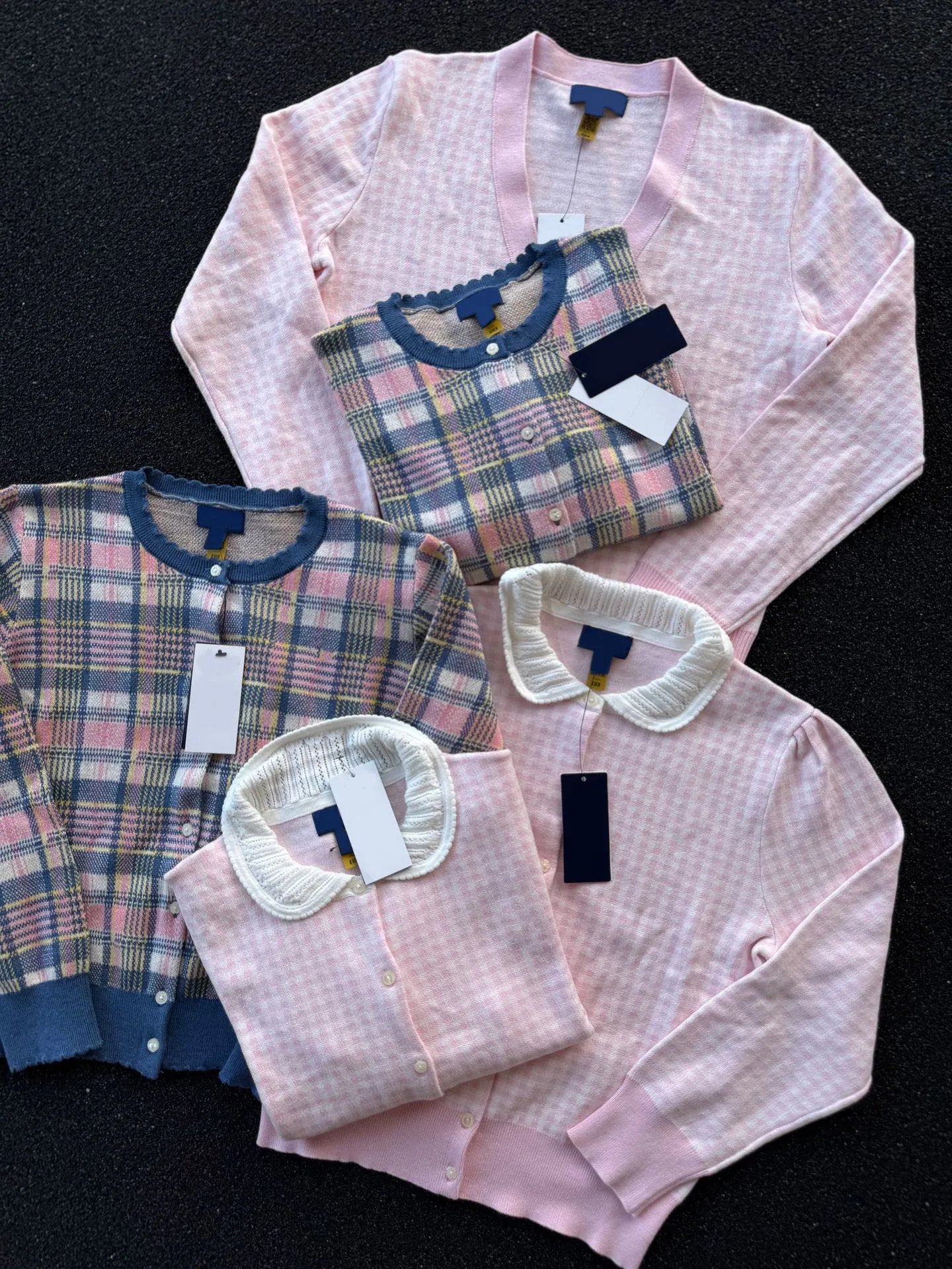 Design Gingham Check V-Neck Cardigan Pink - 8
