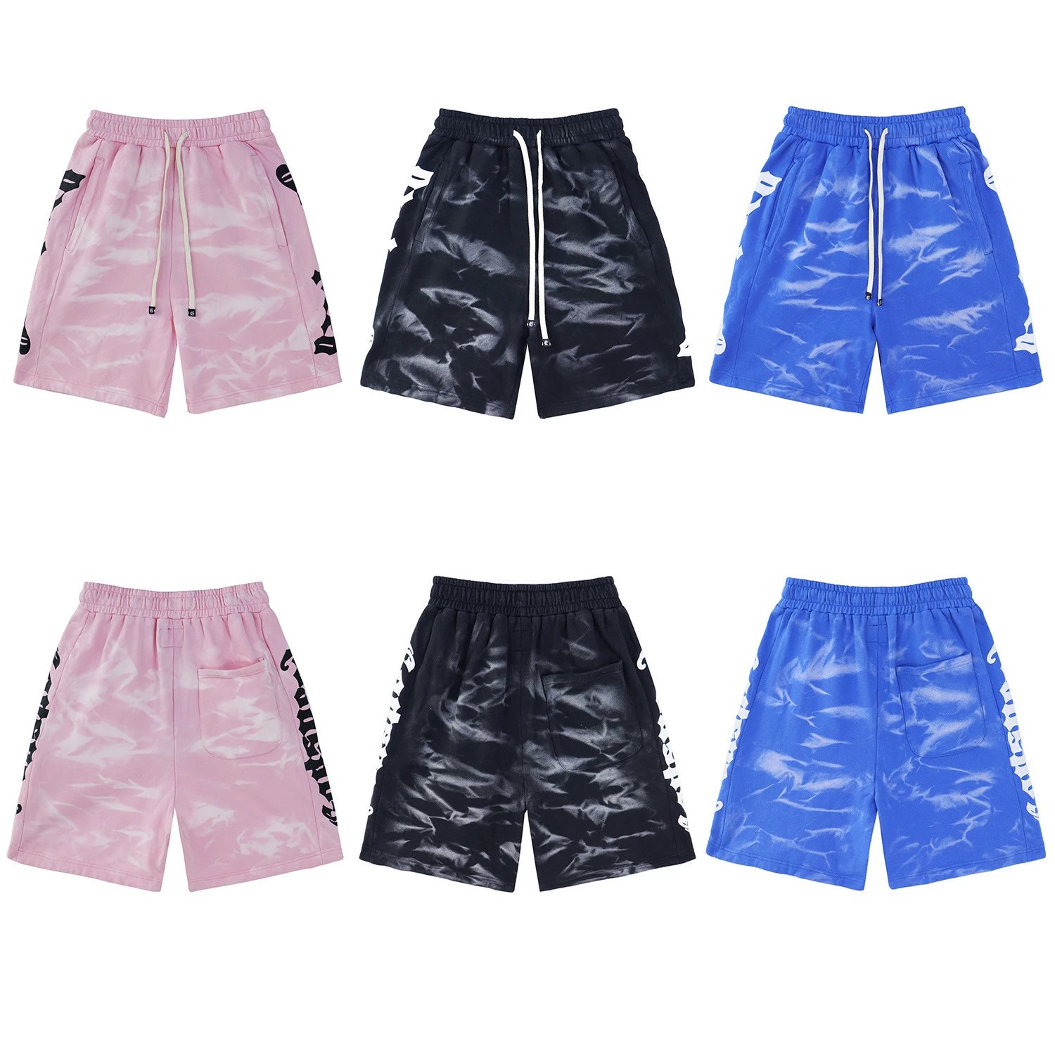 Design Tie-Dye Print Drawstring Shorts Black - 12