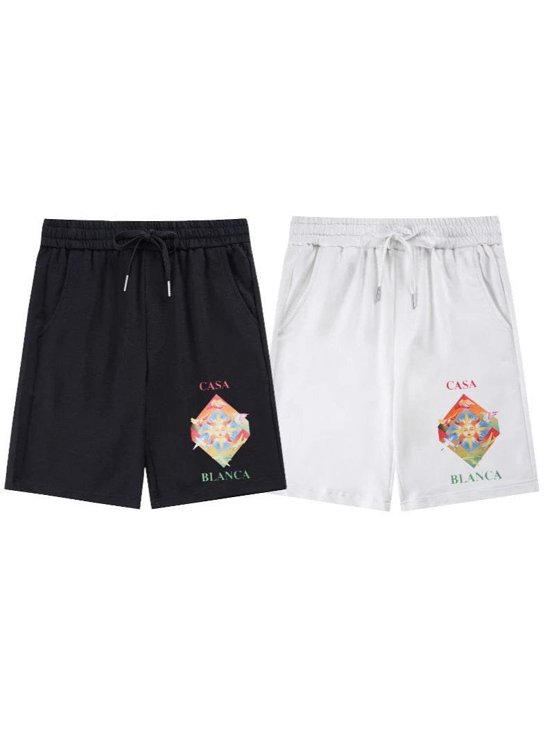 Plaza Casa Graphic Print Drawstring Waist Shorts White - 8