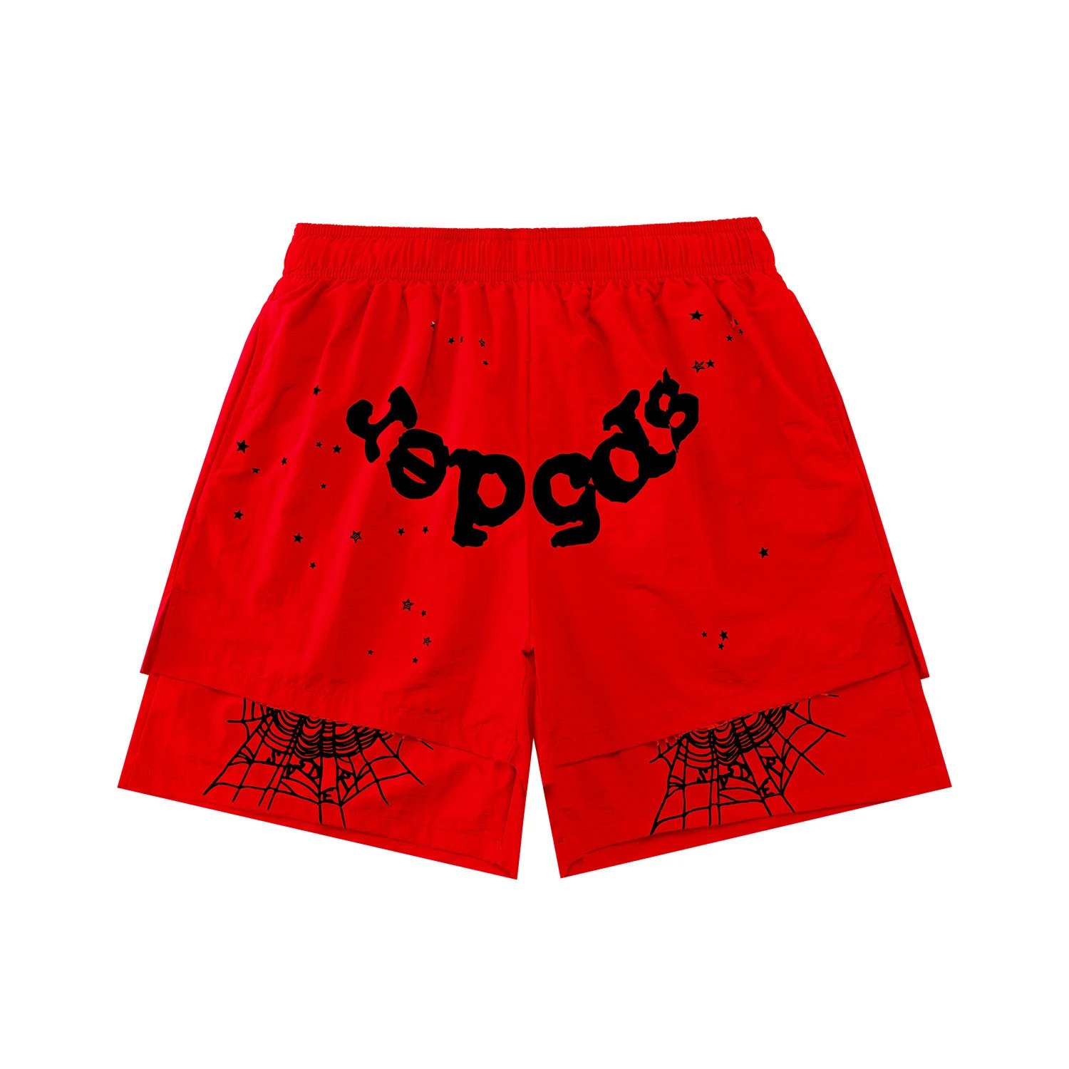 Design YOPGAS Spiderweb Print Red Layered Shorts - 5