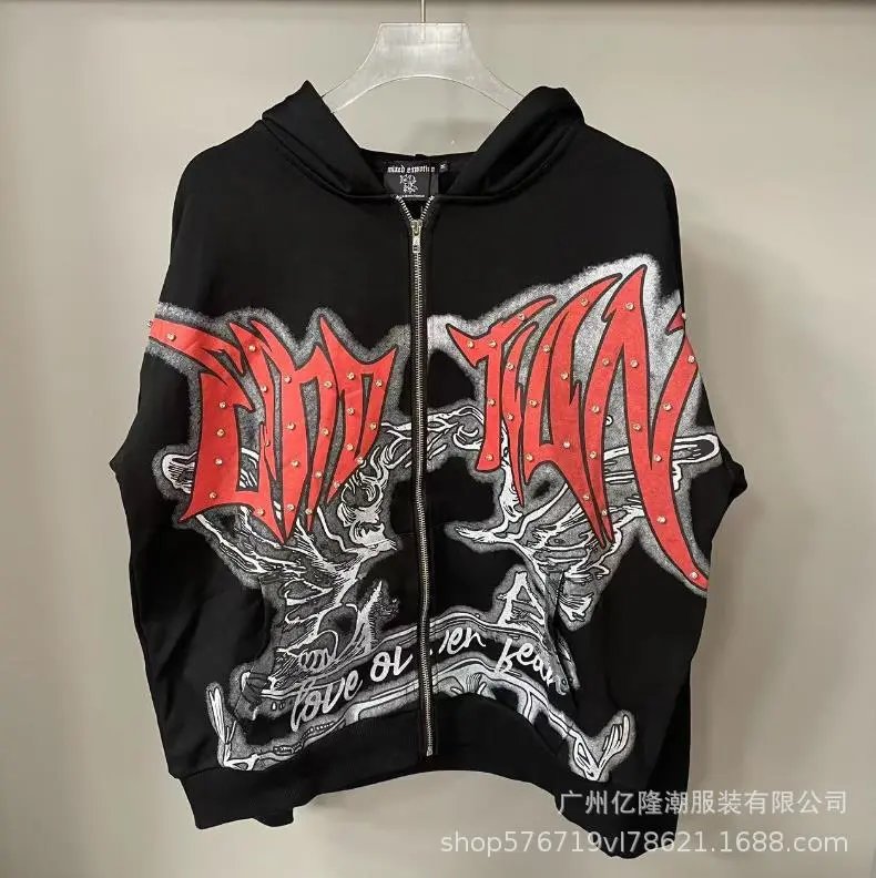 Hellstar Studios Zip-Up Hoodie Black with Red Studded Graphic - 4