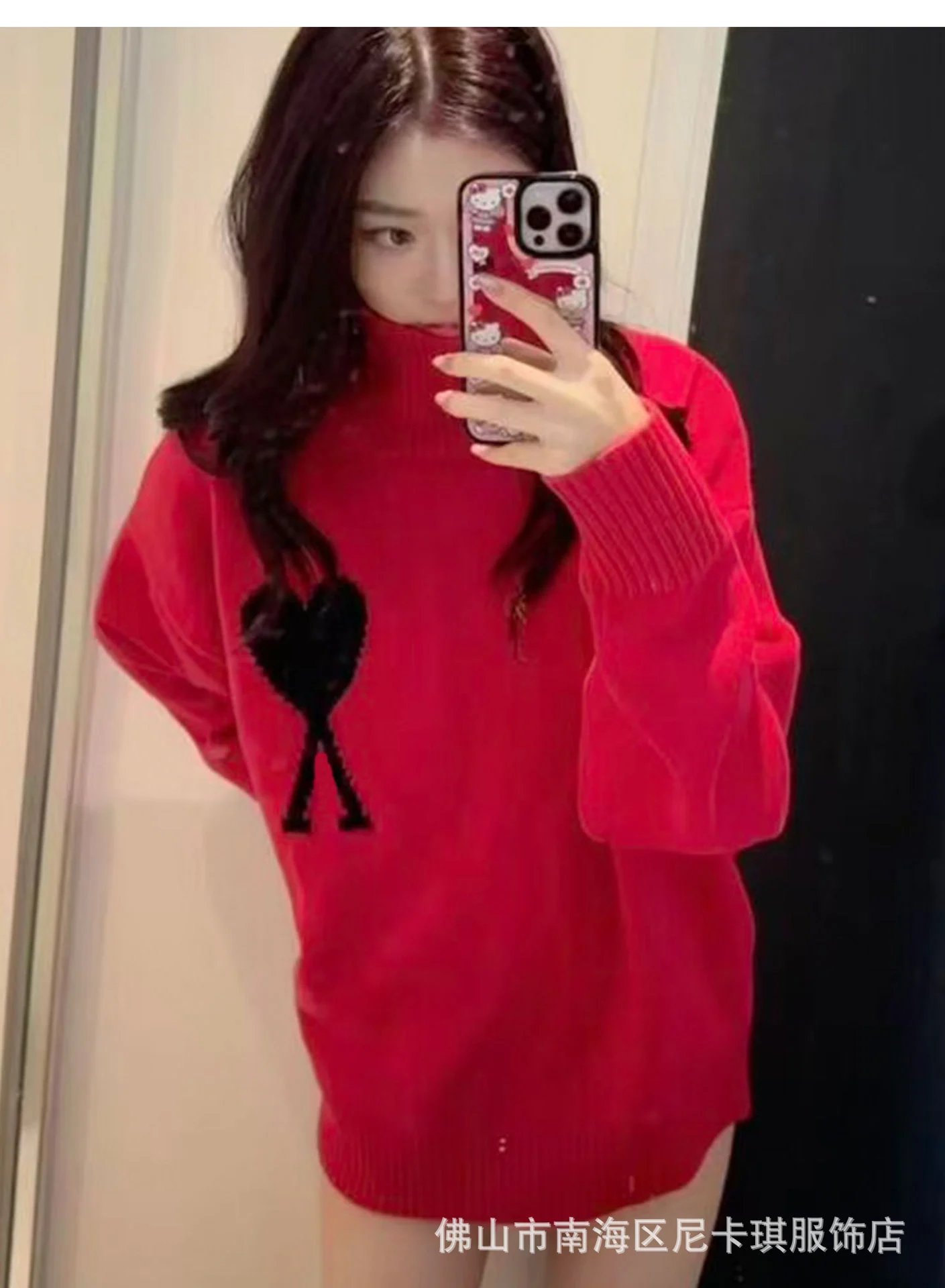 Ami Paris Heart Logo Turtleneck Sweater Forest Green - 19