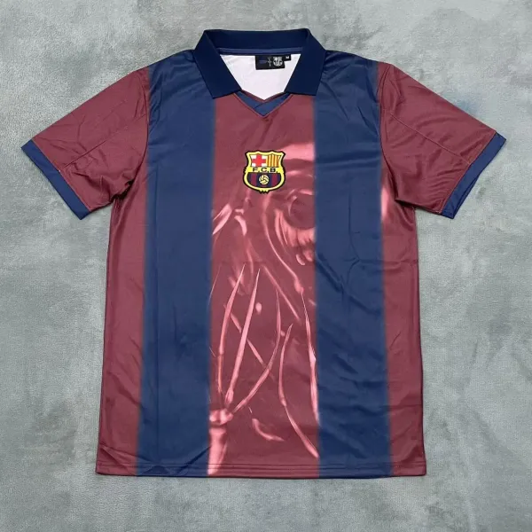 FC Barcelona Retro Striped Jersey with Graphic Print Navy Burgundy Jersey - 1