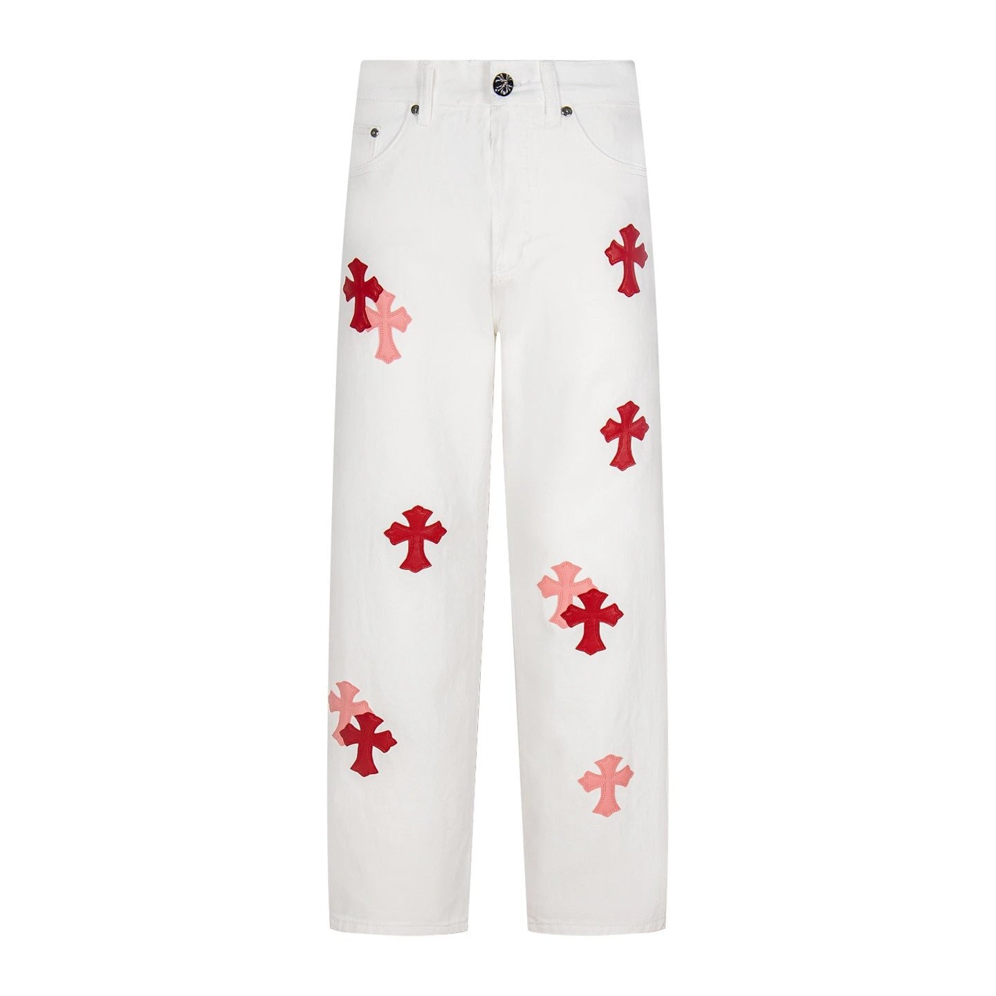 Chrome Hearts Cross-Embroidered White Straight-Leg Jeans - 3