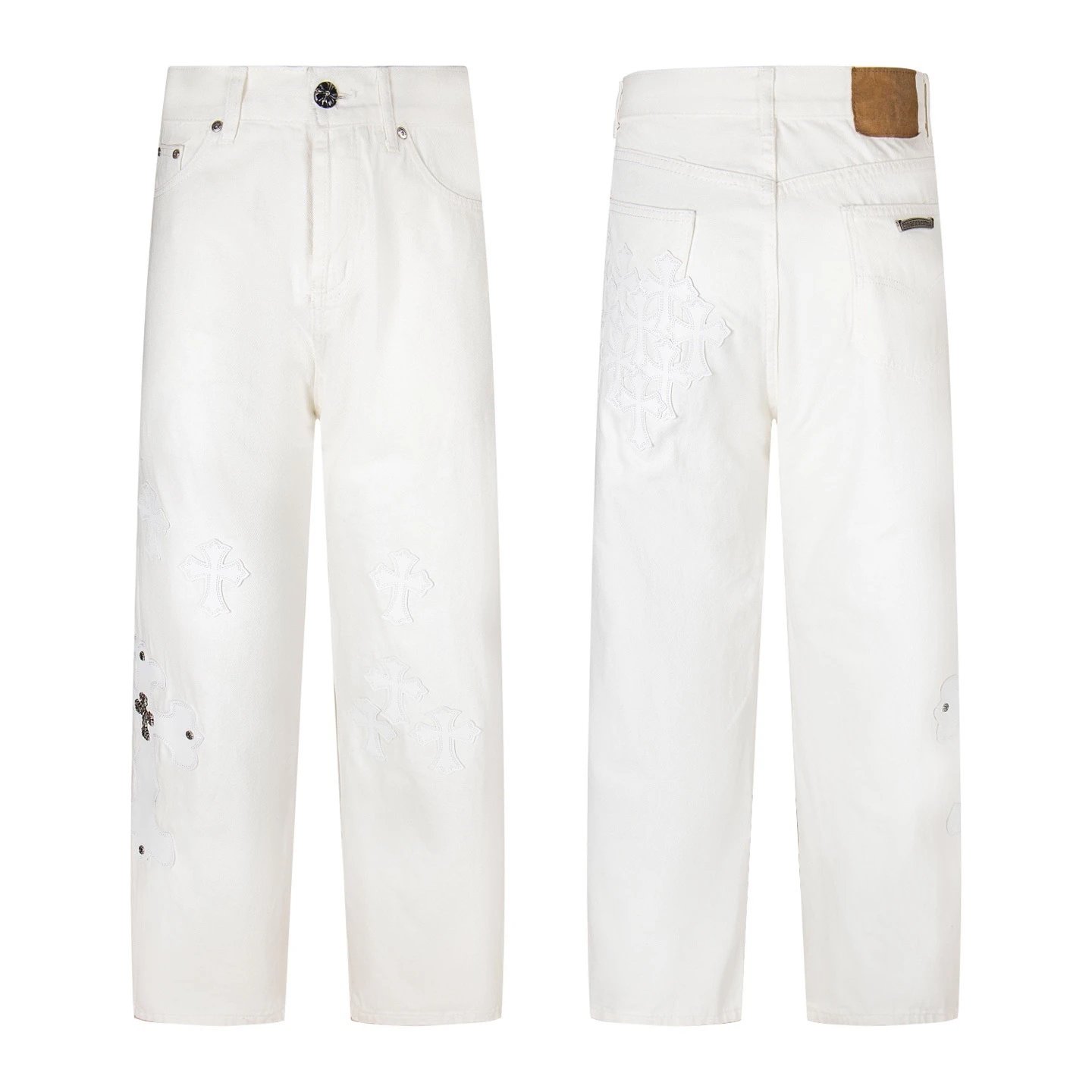 Chrome Hearts Cross-Embroidered White Straight-Leg Jeans - 18