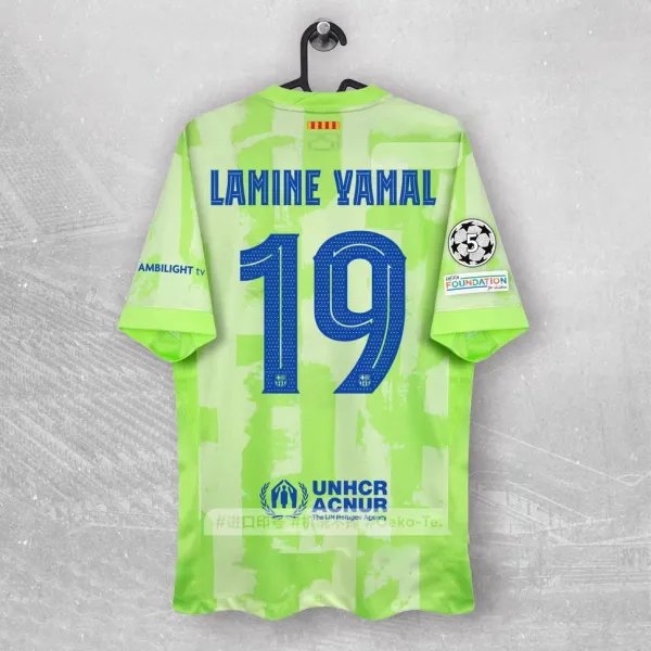 FC Barcelona Lamine Yamal #19 UEFA Champions League Away Jersey Lime Green - 1