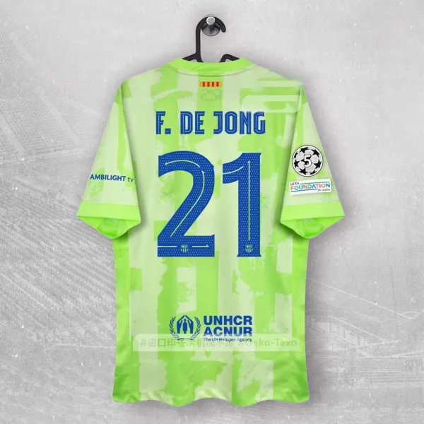 FC Barcelona F. De Jong #21 UEFA Champions League Goalkeeper Jersey Lime Green - 1