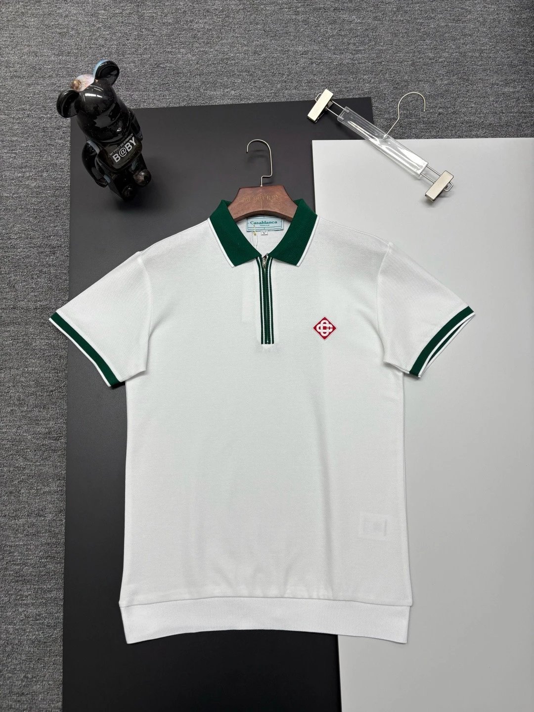 Casablanca Tennis Polo Navy with White and Green Trim Polo Shirt - 8