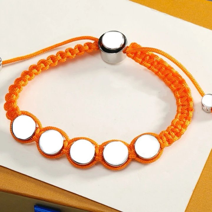 Design Adjustable Braided Bracelet with Five White Disc Charms Black Jewelry - 6