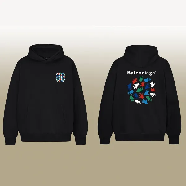 Balenciaga BB Logo and Hands Print Hoodie Black - 1