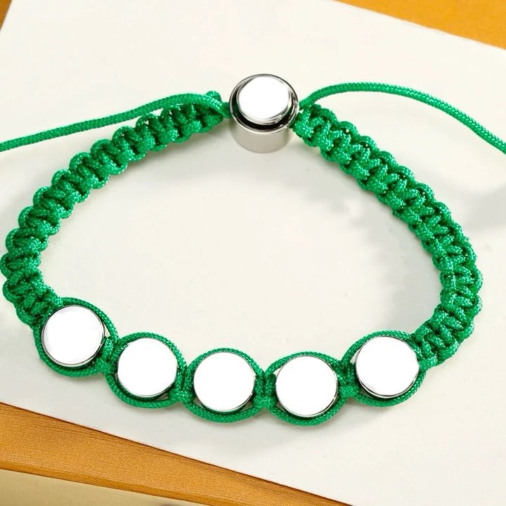 Design Adjustable Braided Bracelet with Five White Disc Charms Black Jewelry - 7