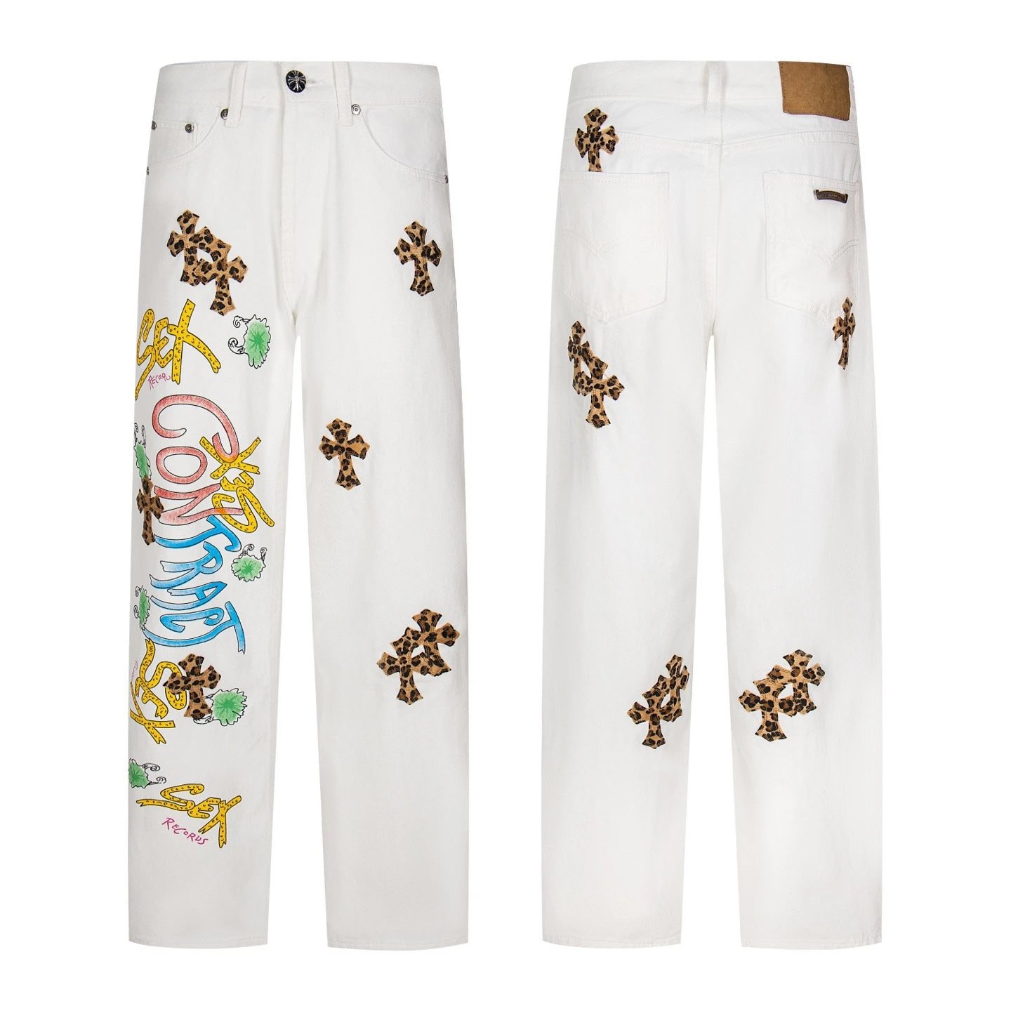 Chrome Hearts Cross-Embroidered White Straight-Leg Jeans - 15