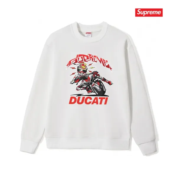 Supreme x Ducati Motorcycle Graphic Crewneck Sweatshirt White Hoodie - 1