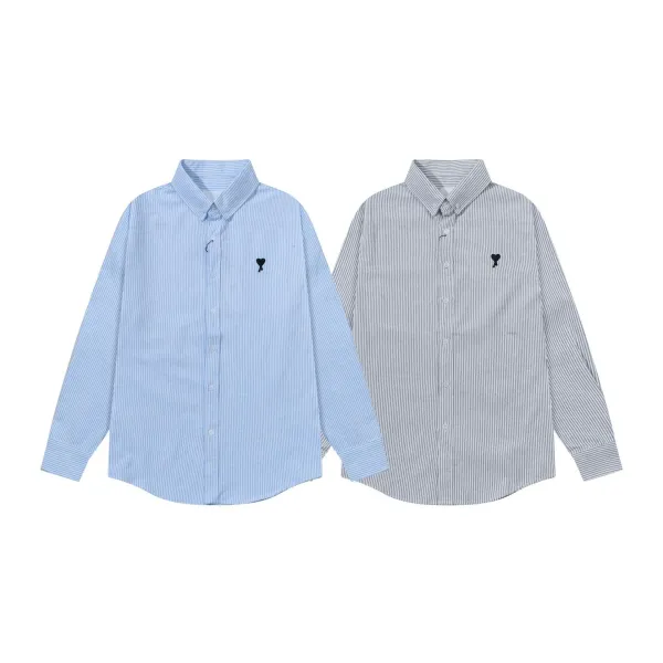 AMI Paris Heart Logo Oxford Shirt Light Blue - 25