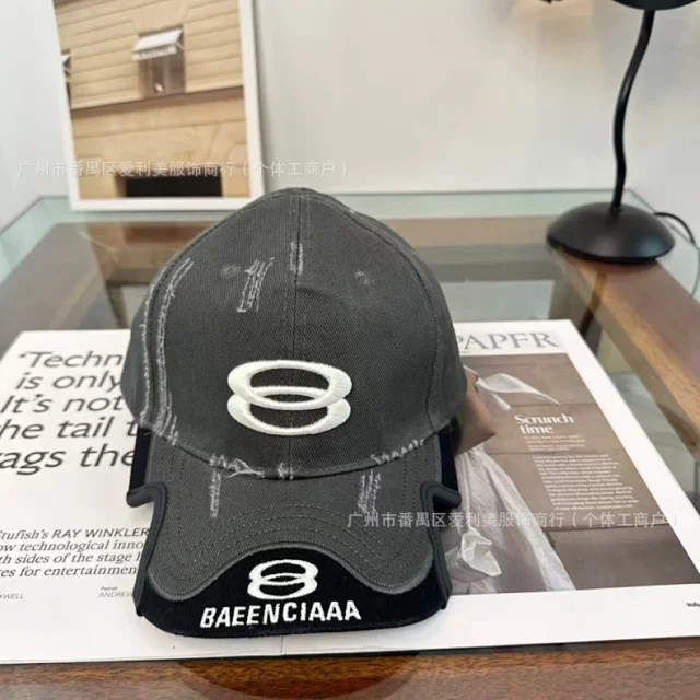 Unbranded Hats Distressed contrast-trim baseball cap with embroidered double-loop motif product detail image 1