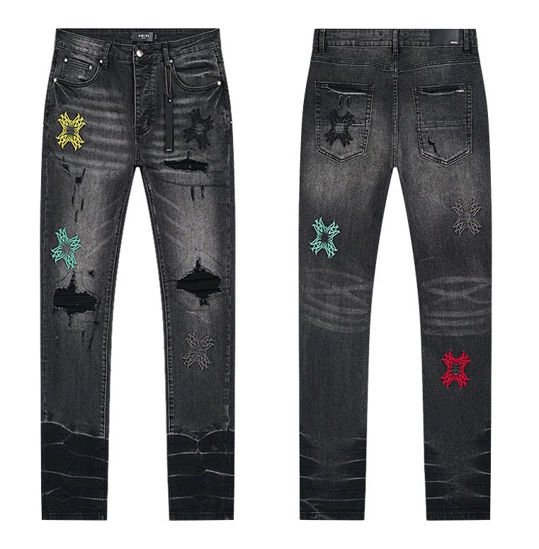 Amiri Logo Patch Distressed Denim Shorts Blue - 4