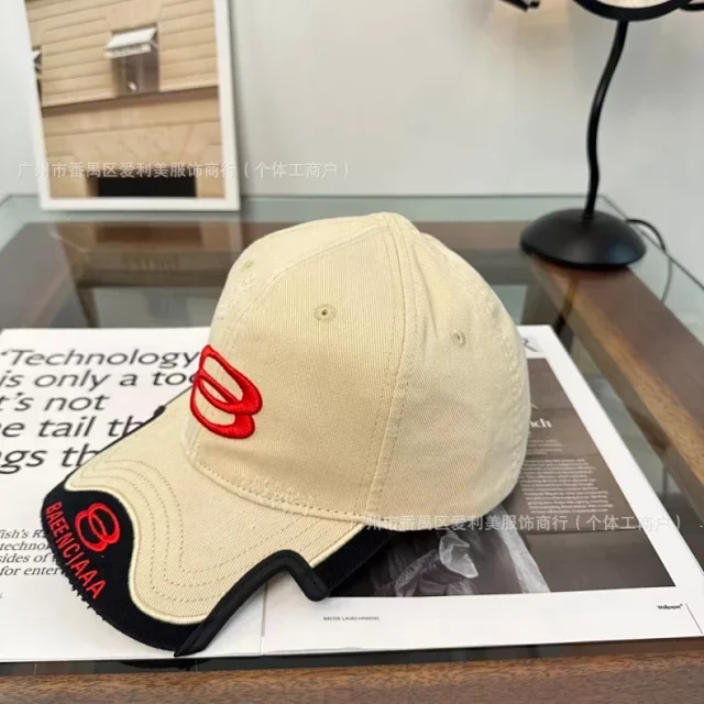 Unbranded Hats Distressed contrast-trim baseball cap with embroidered double-loop motif product detail image 11