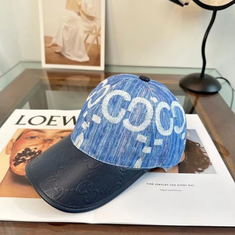 Gucci GG Embossed Leather Brim Baseball Cap Blue Multicolor - 8