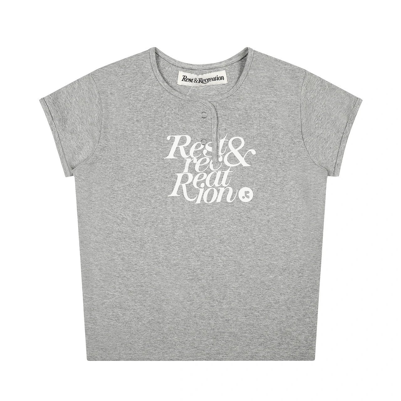 Rest & Recreation Logo Print Henley T-Shirt Gray - 6