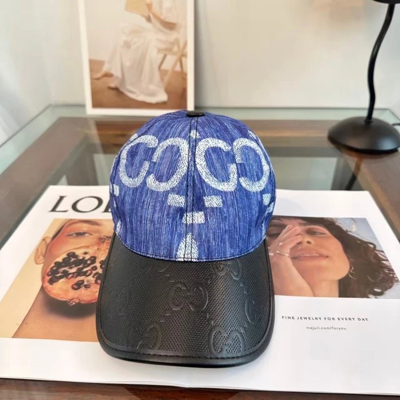 Gucci GG Embossed Leather Brim Baseball Cap Blue Multicolor - 12