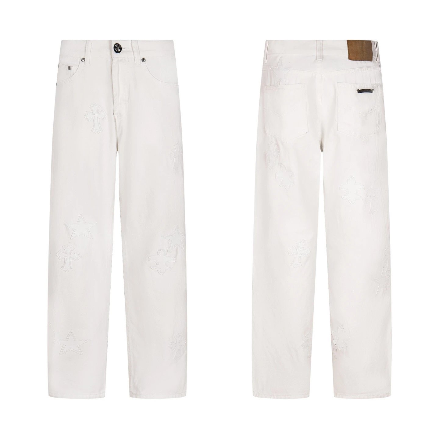Chrome Hearts Cross-Embroidered White Straight-Leg Jeans - 17