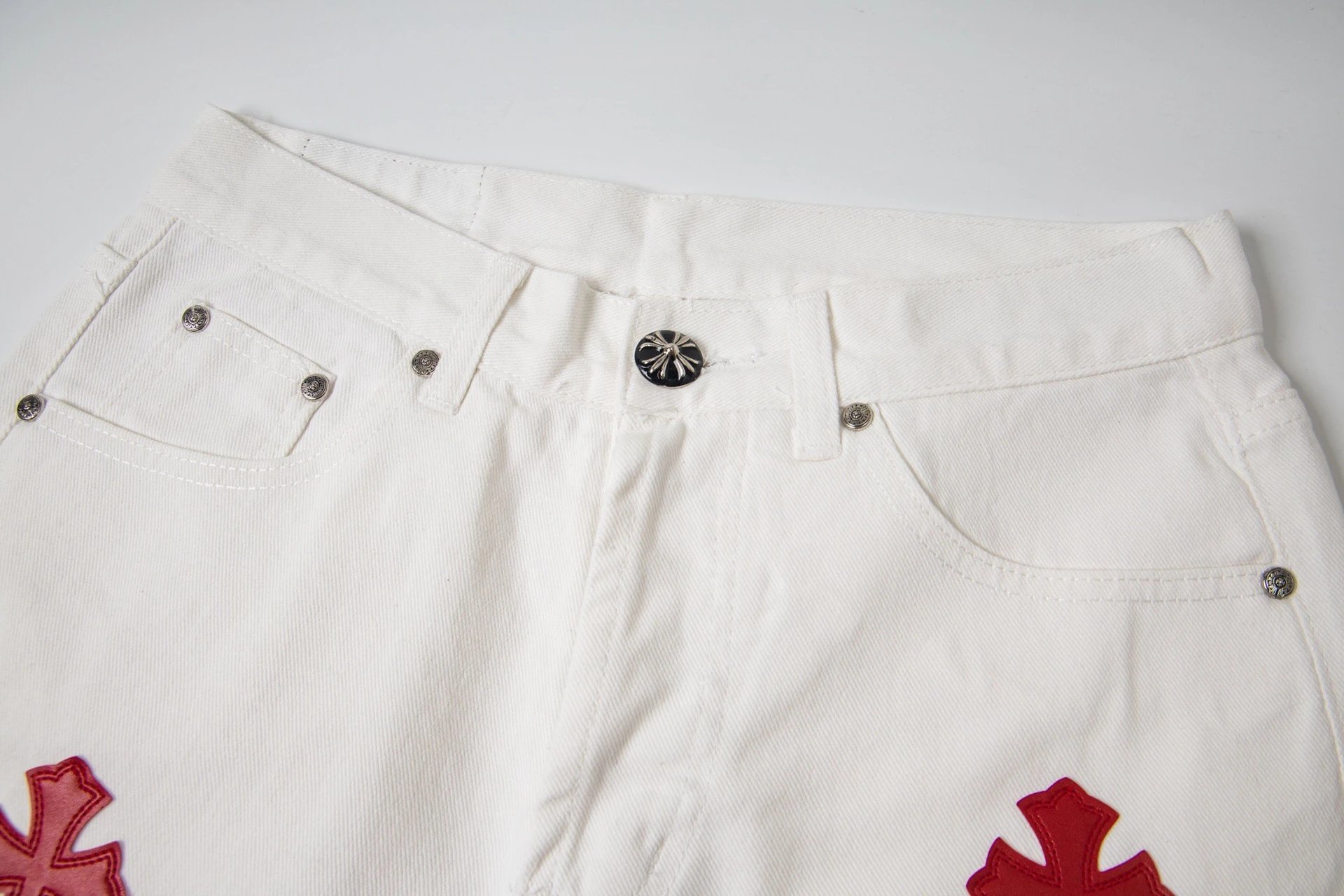 Chrome Hearts Cross-Embroidered White Straight-Leg Jeans - 7