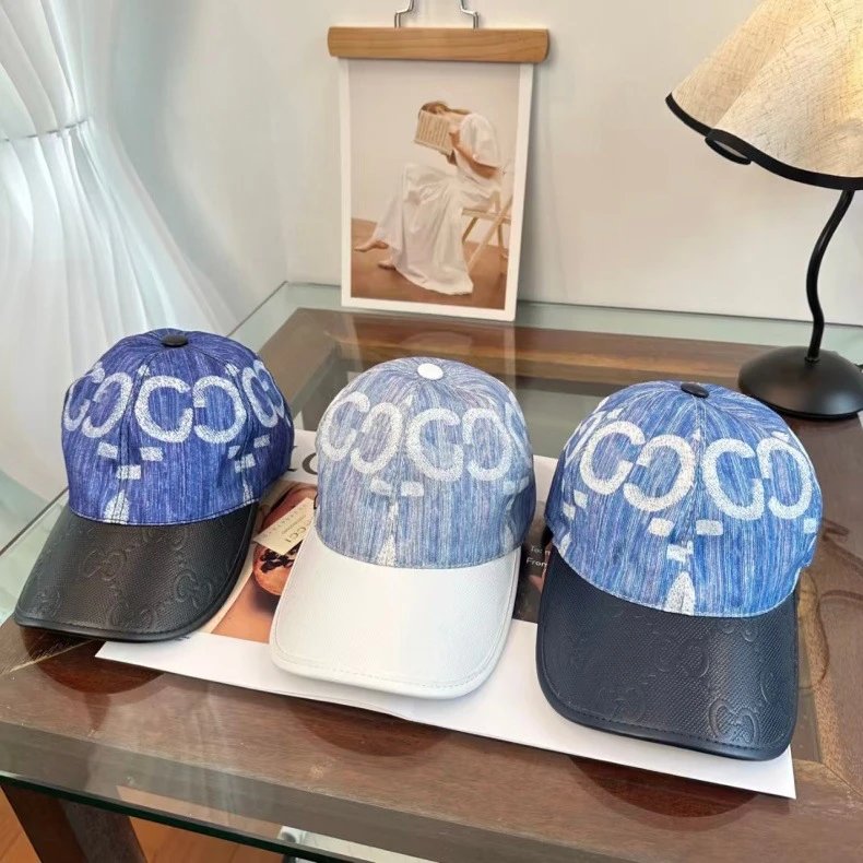Gucci GG Embossed Leather Brim Baseball Cap Blue Multicolor - 2