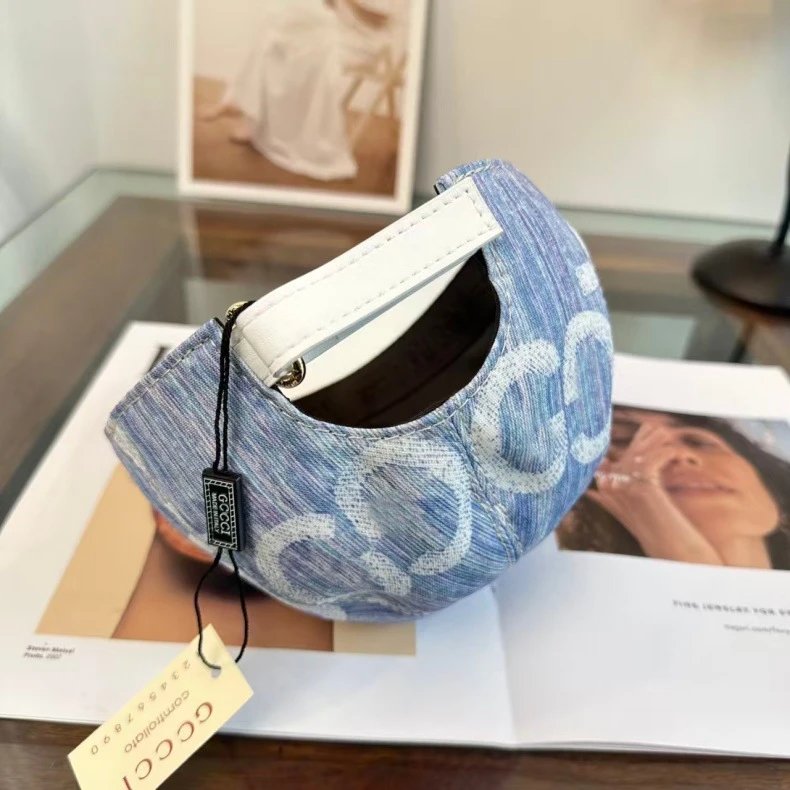 Gucci GG Embossed Leather Brim Baseball Cap Blue Multicolor - 6