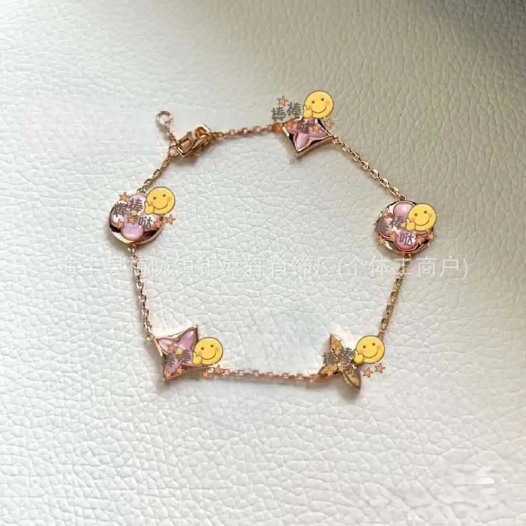 Design Floral Charm Chain Bracelet Rose Gold Pink Opal Jewelry - 8