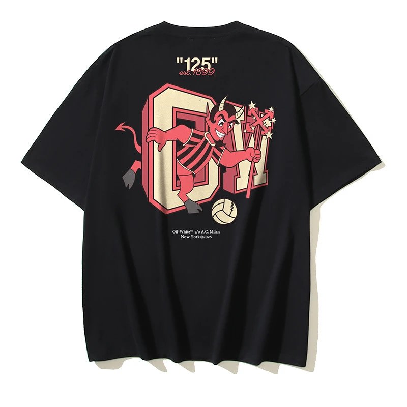 Off-White x A.C. Milan '125' Devil Graphic Black T-Shirt - 1