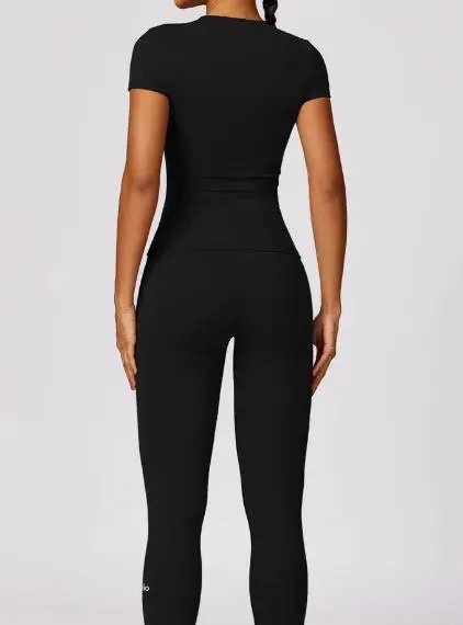 Alo Reflective High-Neck Crop Top Brown Activewear Set - 5