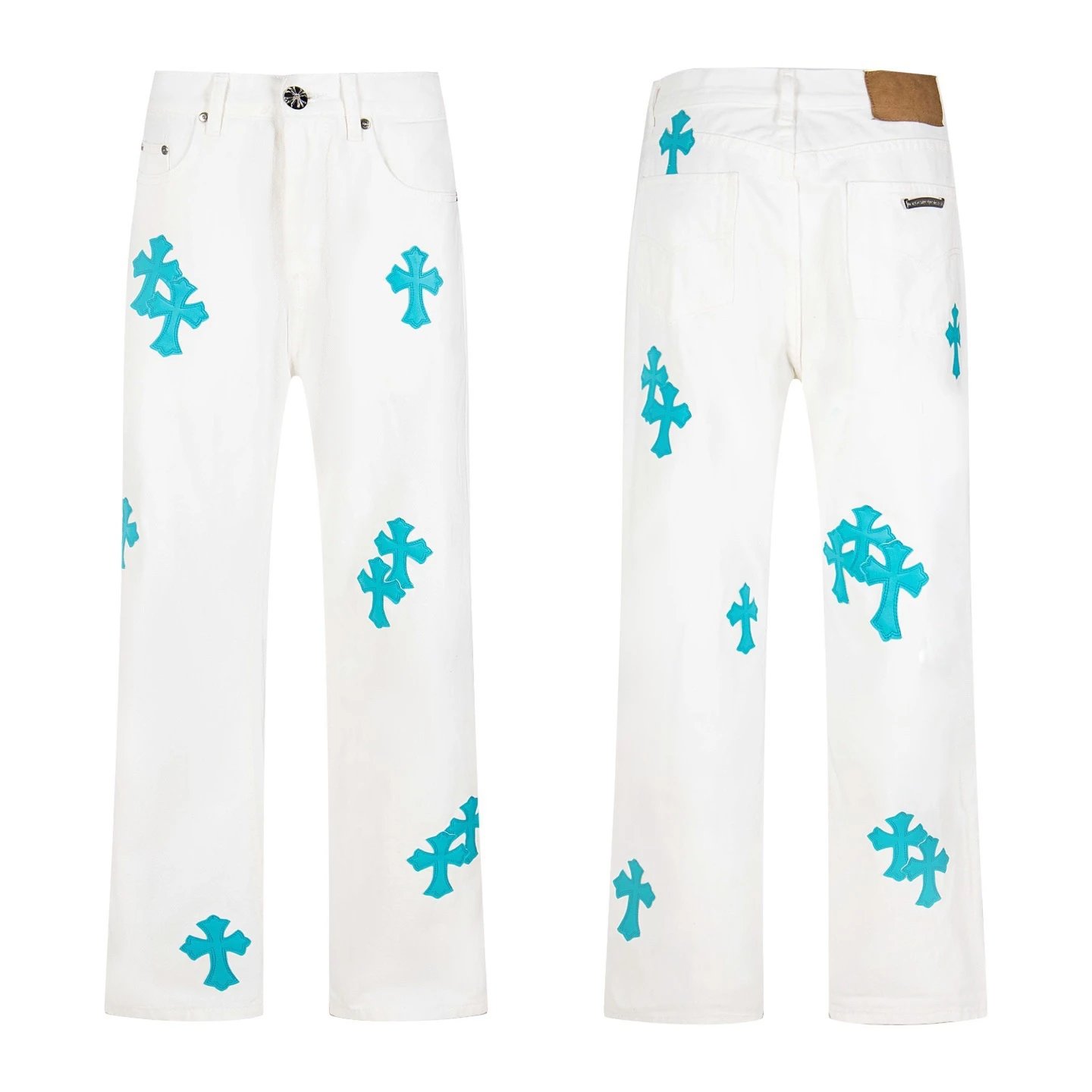 Chrome Hearts Cross-Embroidered White Straight-Leg Jeans - 28