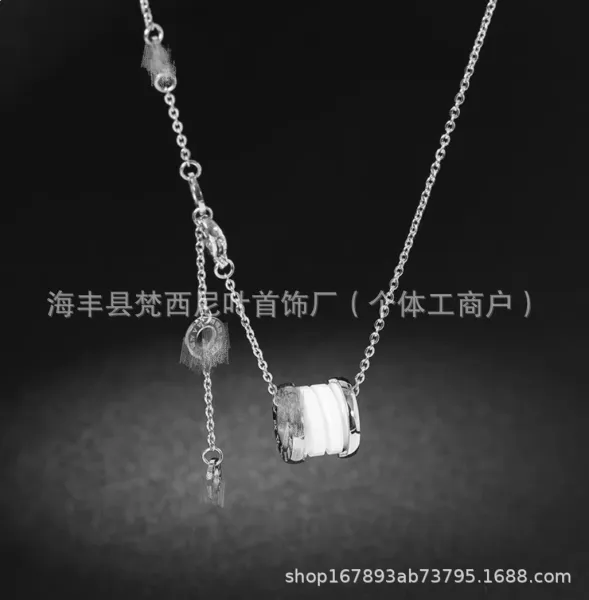 Design Ceramic Cylinder Pendant Silver Necklace Jewelry - 1