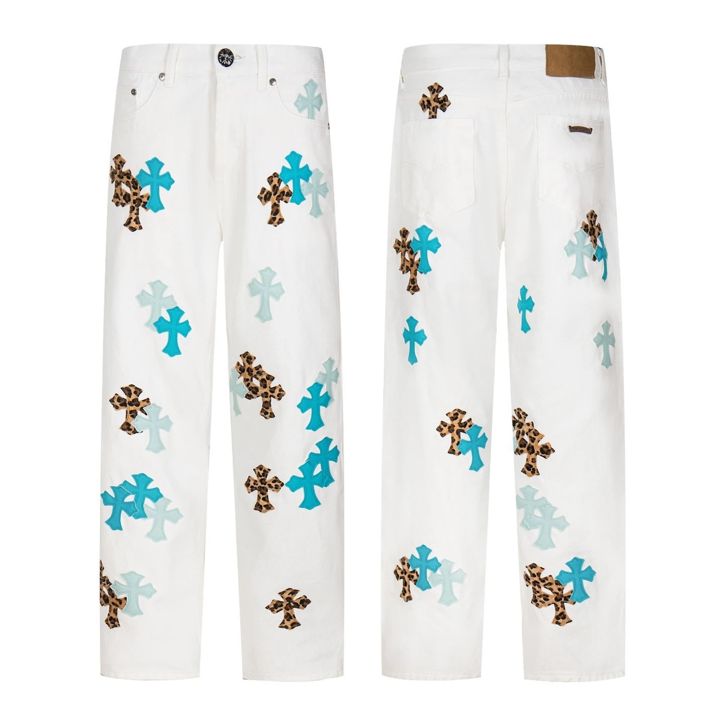 Chrome Hearts Cross-Embroidered White Straight-Leg Jeans - 19