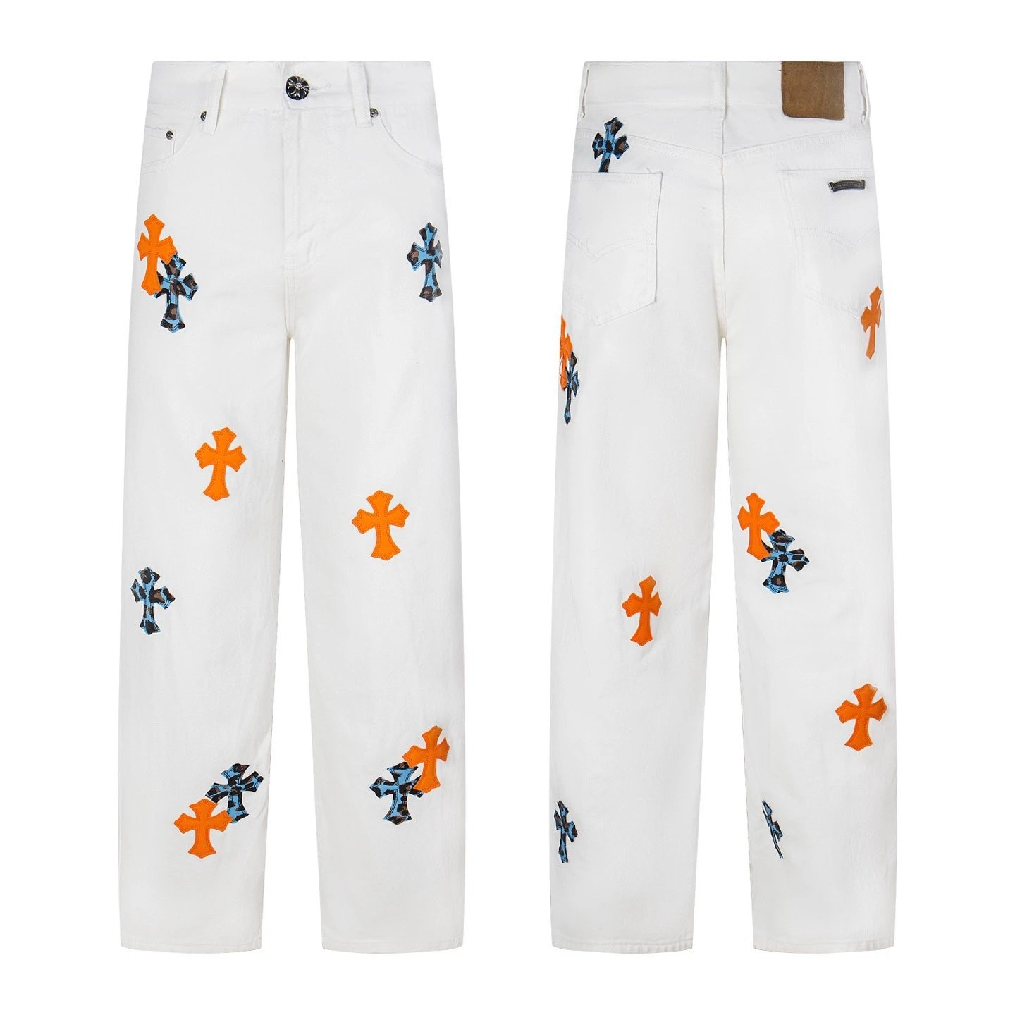 Chrome Hearts Cross-Embroidered White Straight-Leg Jeans - 20