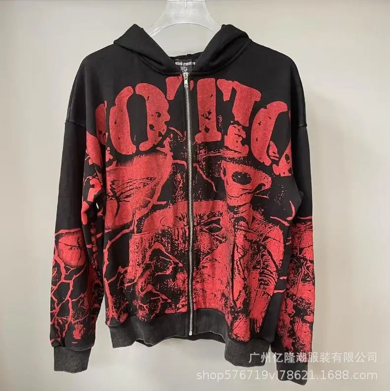Hellstar Studios Zip-Up Hoodie Black with Red Studded Graphic - 6