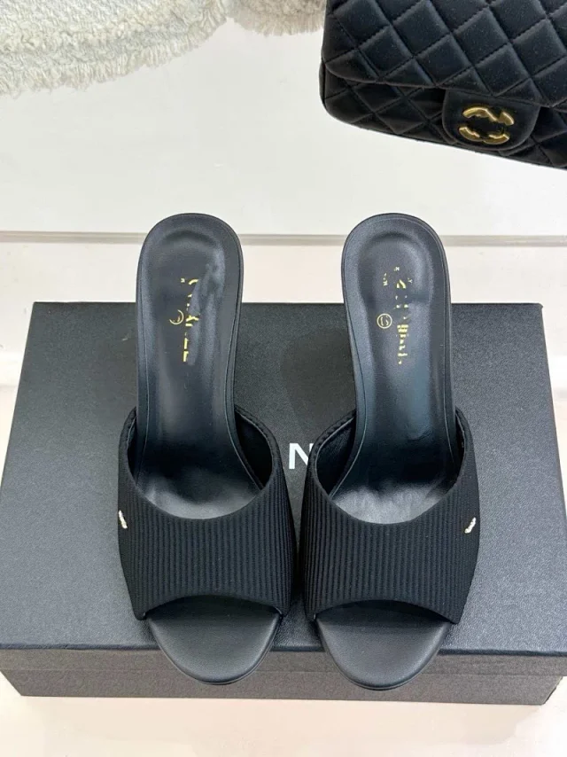 Unbranded High Heels Ribbed Open-Toe Rhinestone Heel Mules product detail image 2
