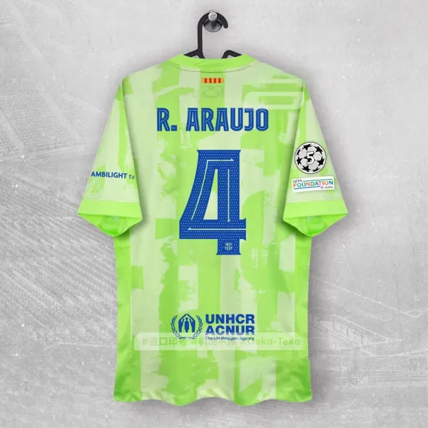 FC Barcelona R. Araujo #4 UEFA Champions League Third Kit Lime Green Jersey - 1