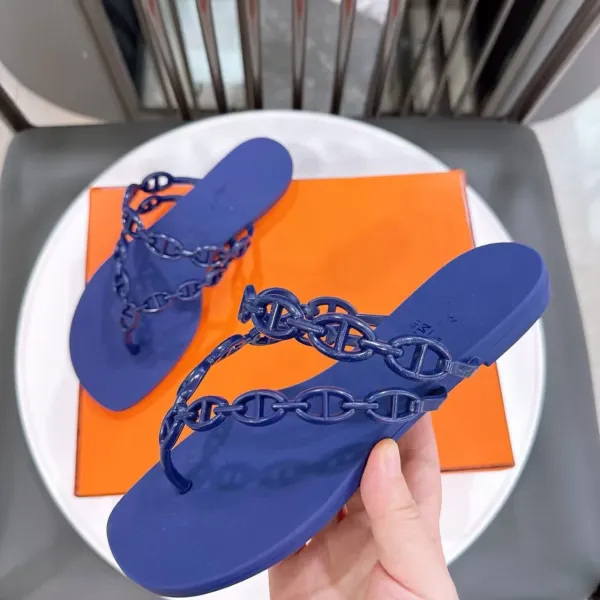 Hermès Oran Chain Sandals Navy Blue Flip-Flops Slippers - 1