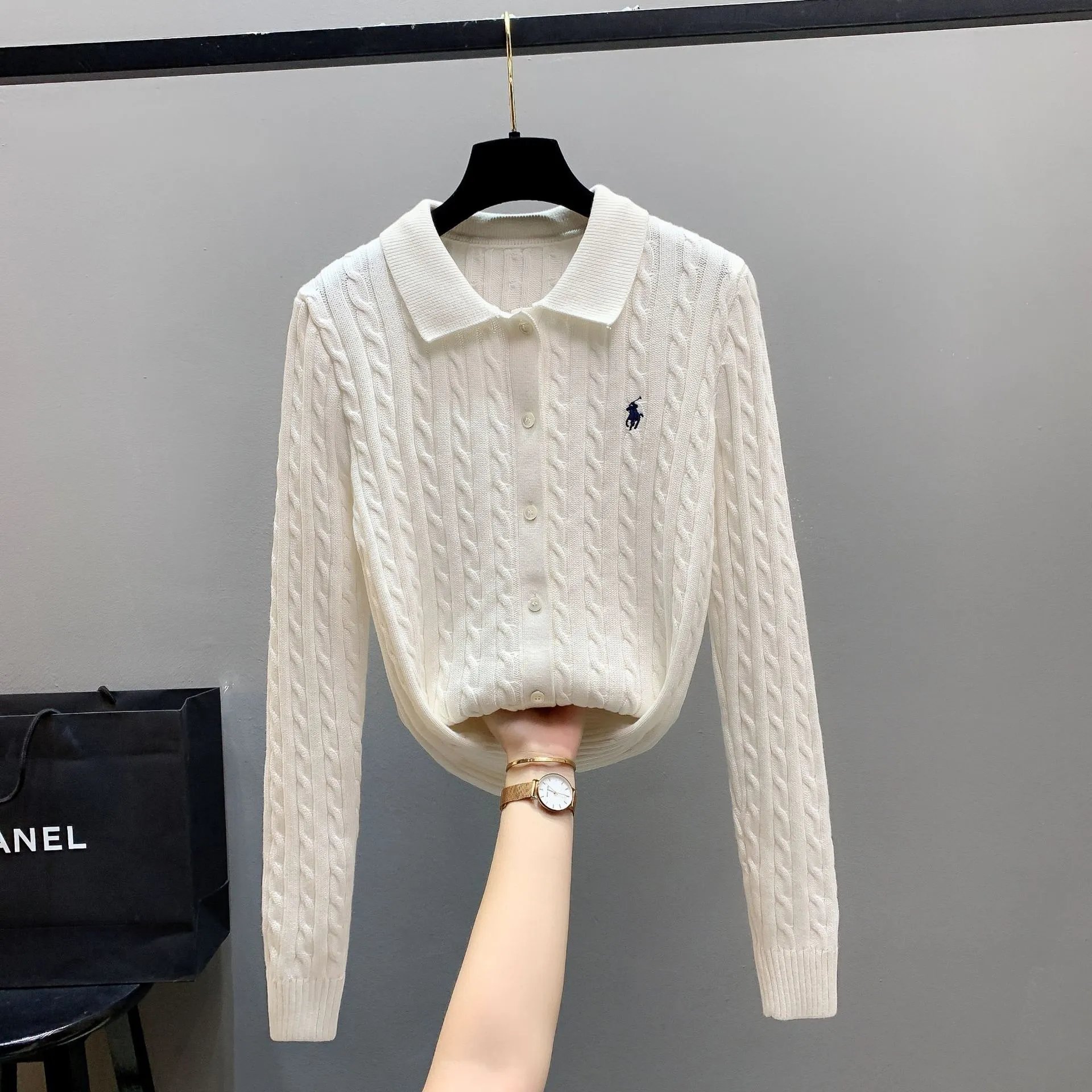 Polo Ralph Lauren Cable Knit Collar Cardigan White - 3