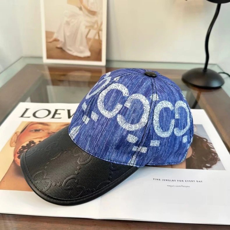 Gucci GG Embossed Leather Brim Baseball Cap Blue Multicolor - 11