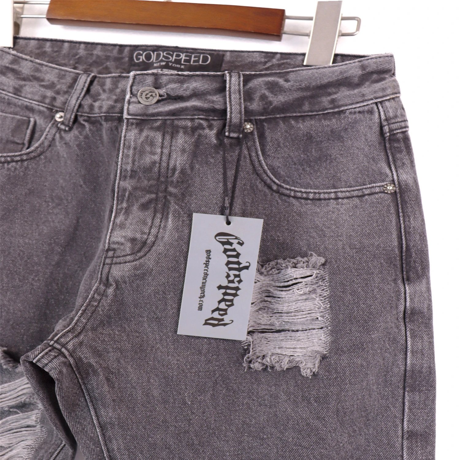 Godspeed Logo-Embroidered Distressed Black Flared Jeans - 16