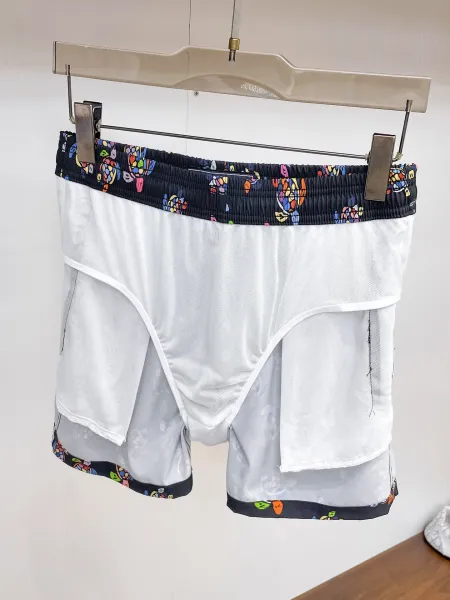 Design Denim Print Drawstring Shorts Blue - 14