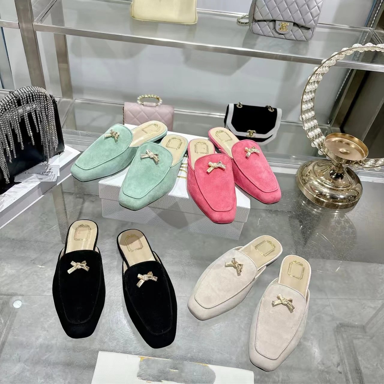 Design Suede Loafer Mule Pink Shoes - 6
