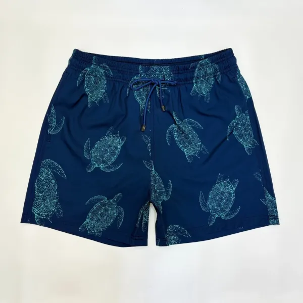 Design Denim Print Drawstring Shorts Blue - 24