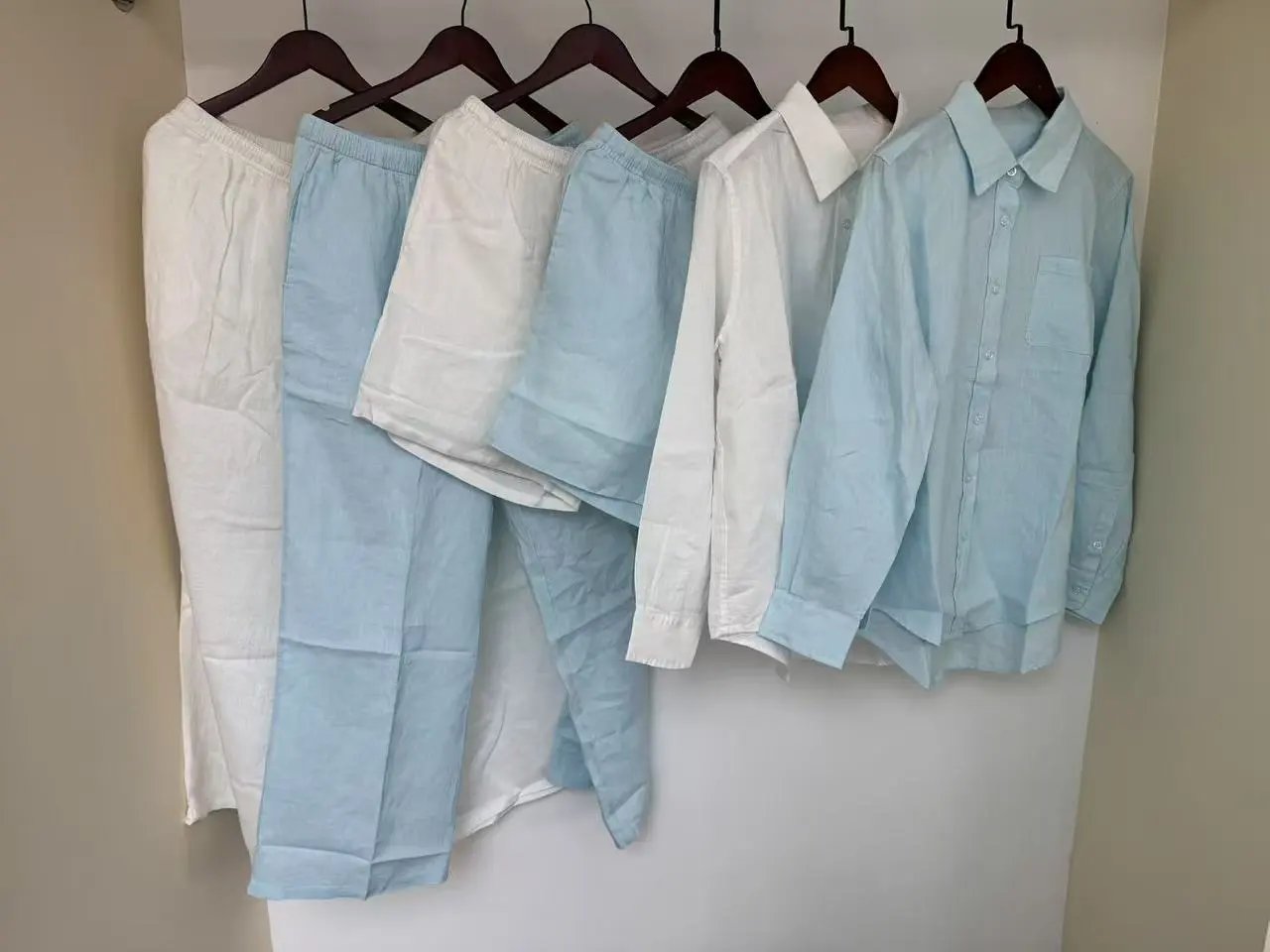 Design Linen Drawstring Waist Pants White - 2