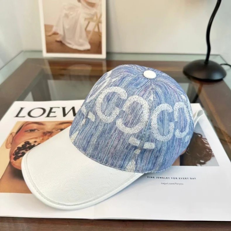 Gucci GG Embossed Leather Brim Baseball Cap Blue Multicolor - 4