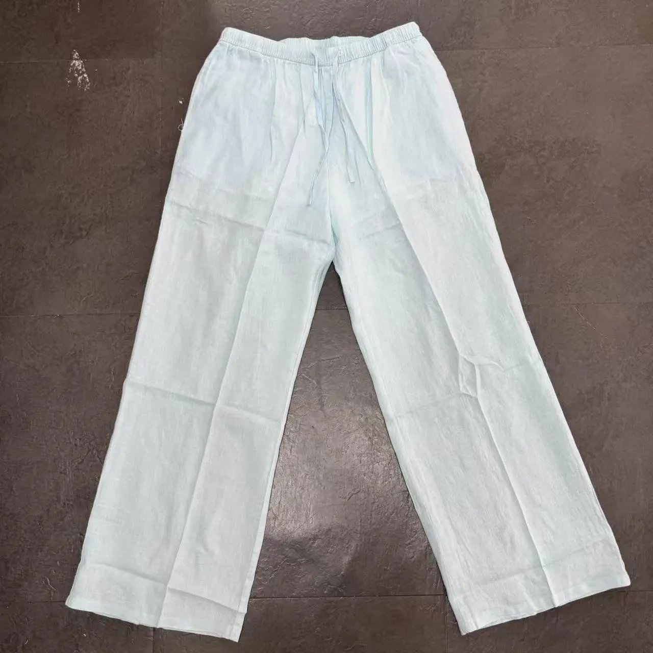 Design Linen Drawstring Waist Pants White - 24