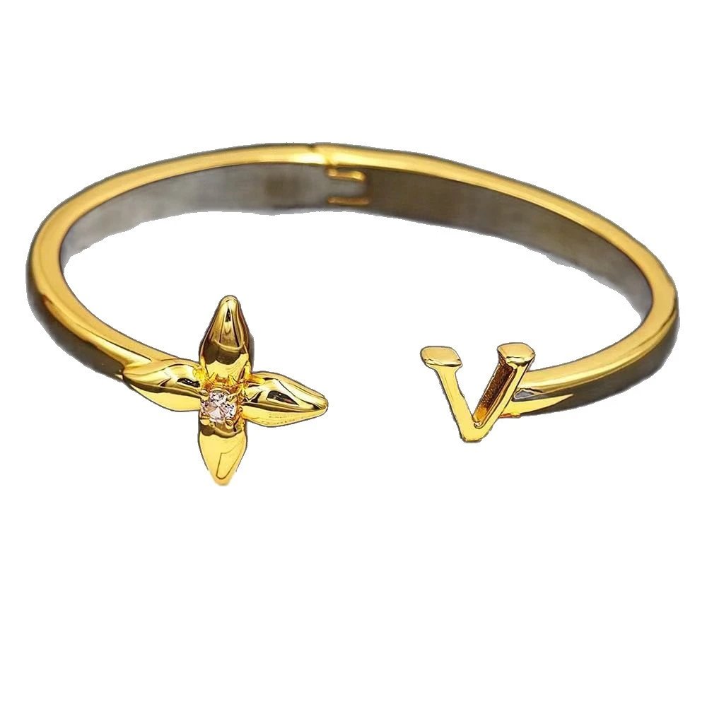 Louis Vuitton Monogram Flower & V Cuff Bracelet Gold Jewelry - 6